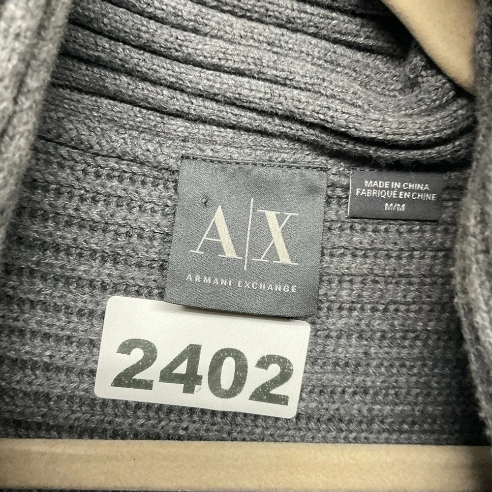 Armani Exchange Sweater Mens Medium Gray Full Zip Knit Jacket Hooded Ribbed Knit